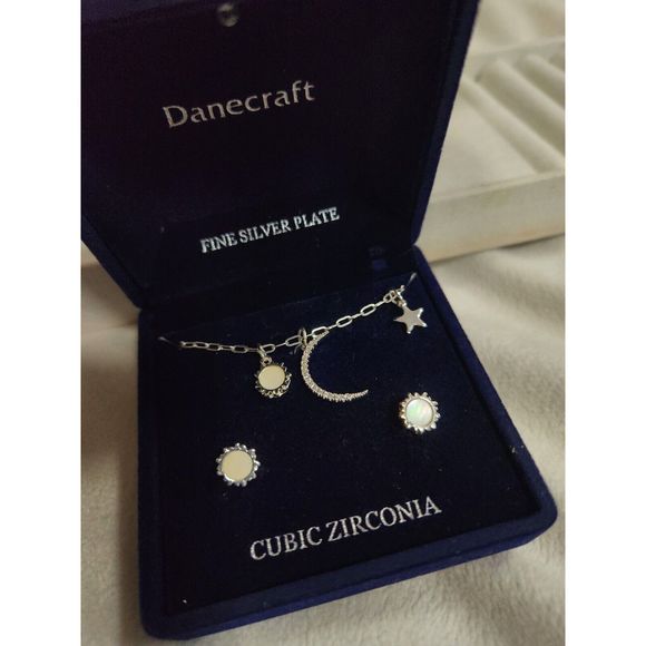 Danecraft Jewelry - Danecraft Cubic Zirconia Necklace and Earring Set Fine Silver Plated